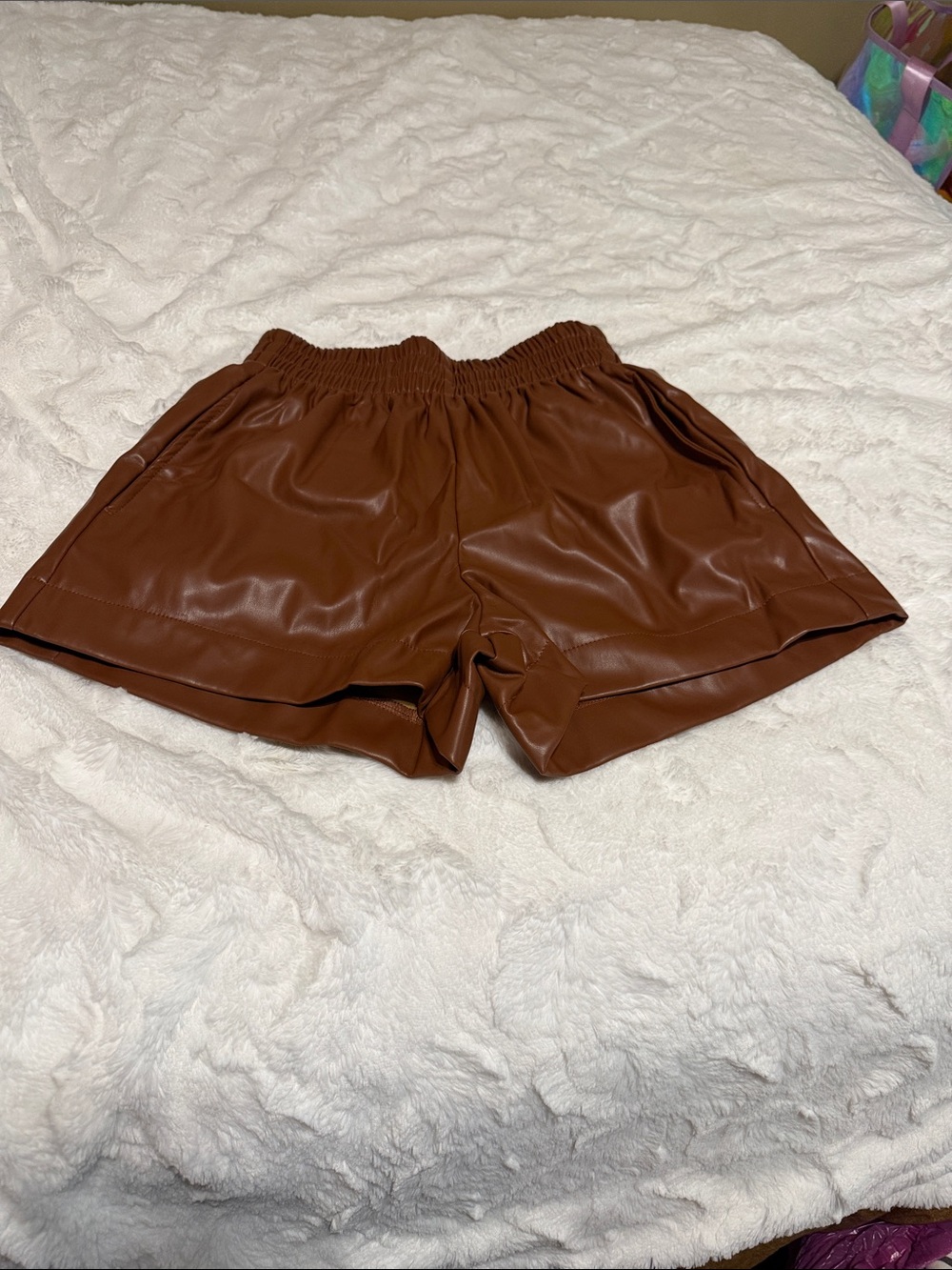 entro Brown High-Waist Faux Leather Women's Shorts